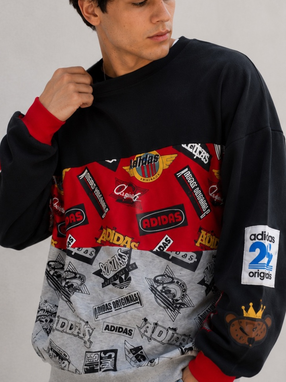 RARE VINTAGE ADIDAS ORIGINALS X NIGO 25TH ANNIVERSARY JAMS BLOCKED CREWNECK 2XL